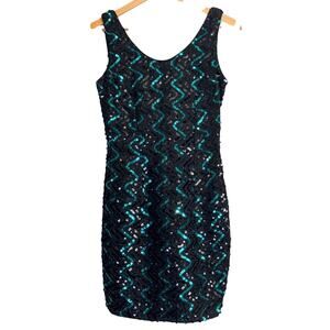 Vintage 80s Jessica McClintock Gunne Sax Black Sequin Party Mini Dress Womens 6